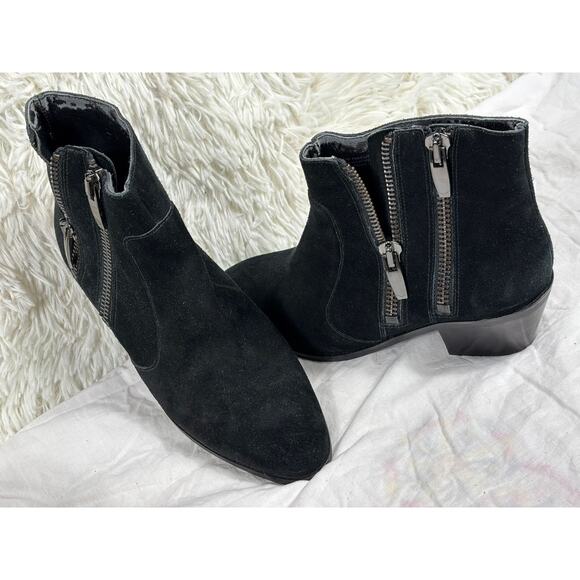 Via Spiga Suede Double Zip Ankle Boots “Celina” Black Womens Size 7 - Picture 1 of 11